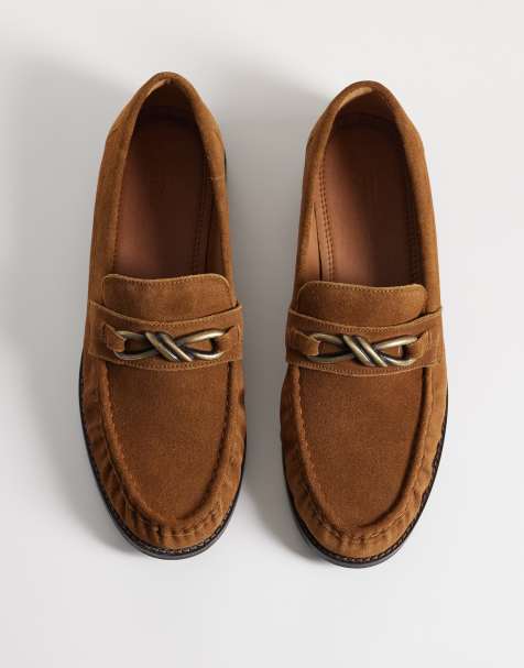 ASOS DESIGN – Loafer aus Wildleder in Hellbraun mit geknoteter Trense und Raffung - view 1