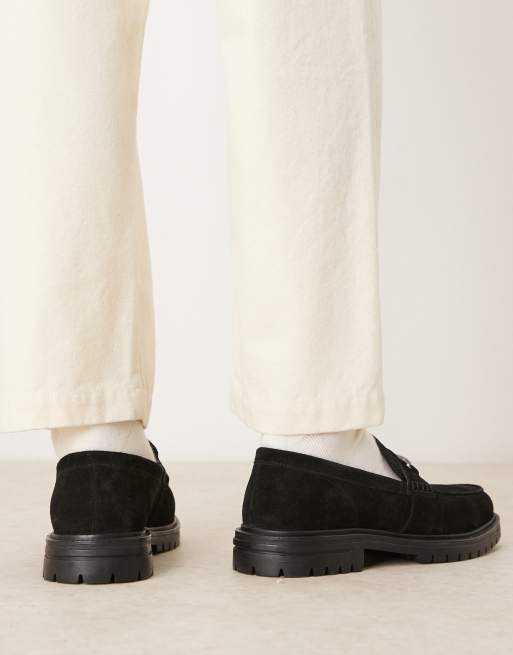 Asos black suede loafers online