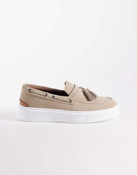 ASOS DESIGN – Loafer aus Wildleder in Steinbeige mit Quasten und Cupsole - view 1