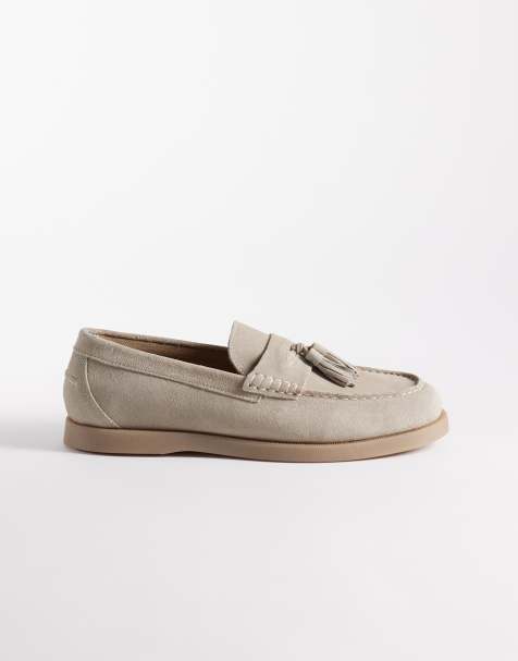 ASOS DESIGN – Loafer aus Wildlederimitat in Steinbeige mit Quasten - view 1