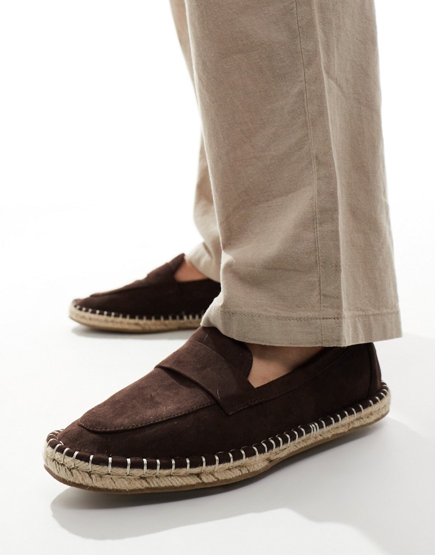Asos Design Loafer Espadrilles In Brown Faux Suede