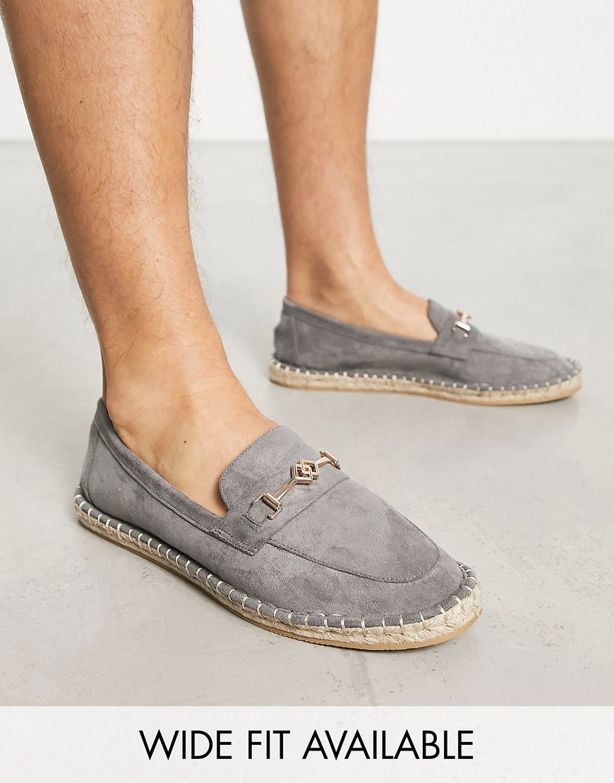 ASOS DESIGN loafer espadrilles in grey faux suede with snaffle detail