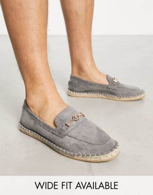 ASOS DESIGN loafer espadrilles in grey faux suede with snaffle detail | ASOS