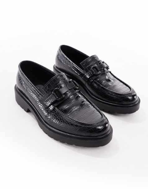 ASOS DESIGN – Loafer in Kroko-Schwarz mit Trensendetail - view 1