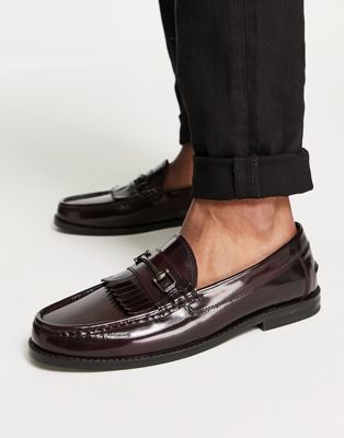 ASOS DESIGN loafers in polished burgundy leather