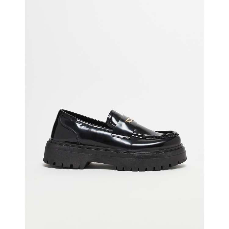 ASOS DESIGN Loafer in Schwarz mit dicker Sohle und Trensendetail