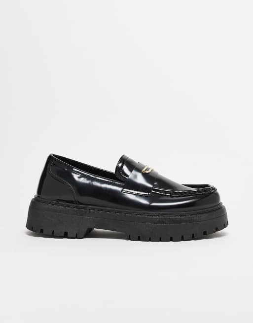 ASOS DESIGN Loafer in Schwarz mit dicker Sohle und Trensendetail