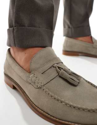 ASOS DESIGN loafer in stone suede with tassel and natural sole