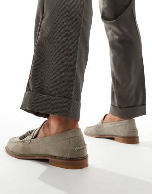 ASOS DESIGN loafer in stone suede with tassel and natural sole