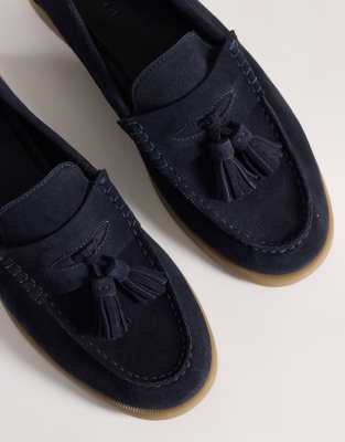 Loafer mit Bommel aus Wildleder in Marineblau Marineblau 47