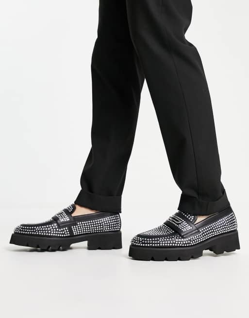 ASOS DESIGN – Loafer mit dicker Sohle und durchgehenden, silberfarbenen Nieten mit Strassbesatz, 4 von 4