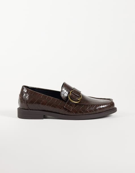 ASOS DESIGN Loafer mit Metall-Details in braunem Kroko - view 1