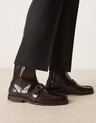 Loafer-Stiefel aus Leder in Braun mit Riemen Braun 48
