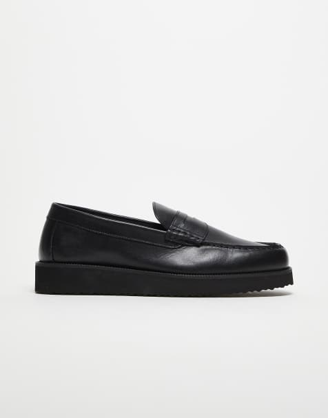 ASOS DESIGN - Loafers i sort læder med kilehæl - view 1