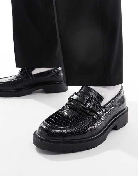 ASOS DESIGN - Loafers i sort og imiteret krokodille med spænde - view 1
