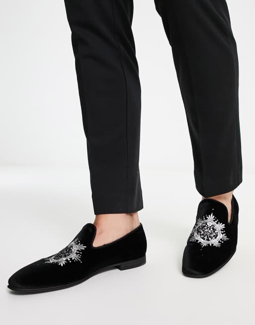 ASOS DESIGN - Loafers i sort velour med broderede detaljer i sølv, 4 af 4