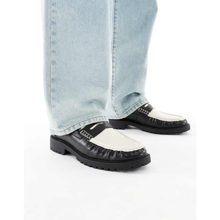 ASOS DESIGN loafers in black and white with cleated sole ASOS