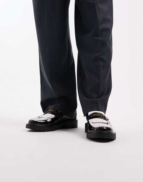 ASOS DESIGN loafers in black and white with gold chain - view 1