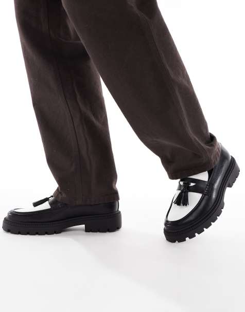 ASOS DESIGN loafers in black and white with tassels - view 1