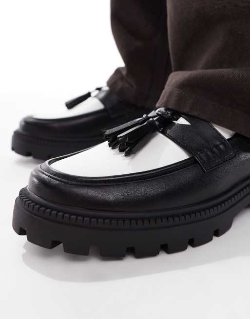 ASOS DESIGN loafers in black and white with tassels