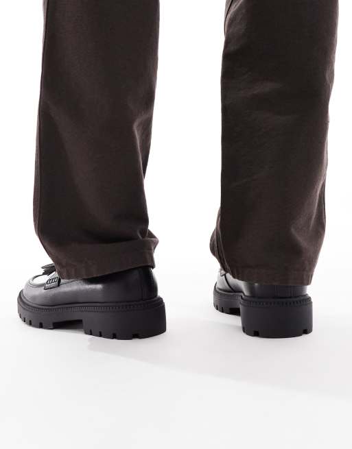 ASOS DESIGN loafers in black and white with tassels
