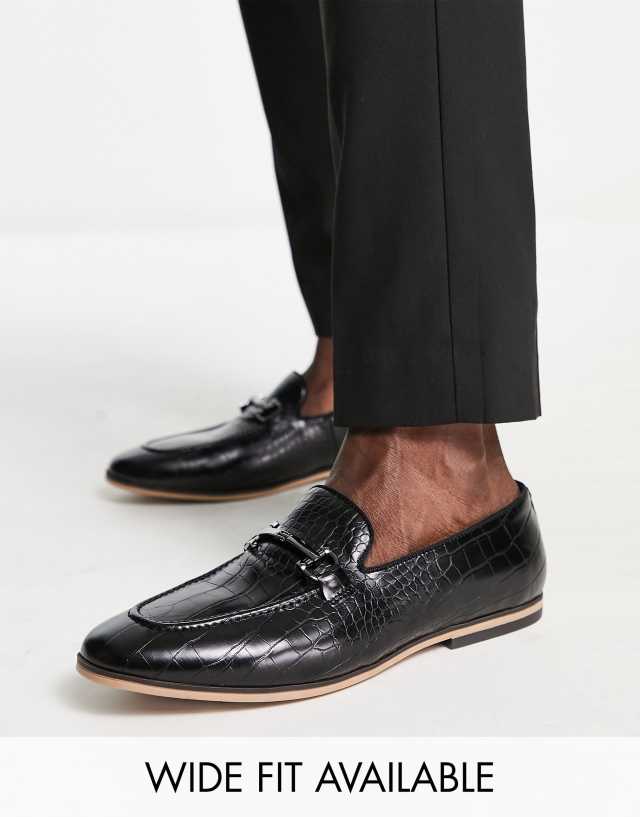 ASOS DESIGN loafers in black faux croc with black snaffle