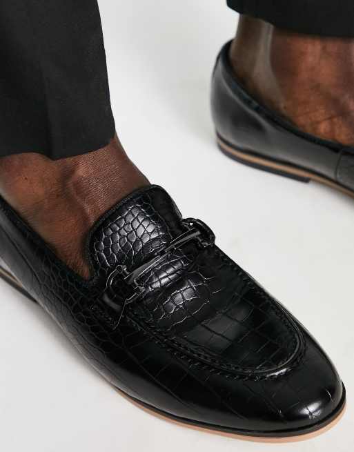 ASOS DESIGN loafers in black faux croc with black snaffle | ASOS