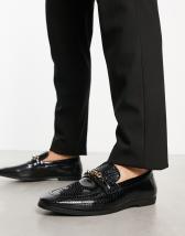 ASOS DESIGN loafers with brogue detail in polished brown leather