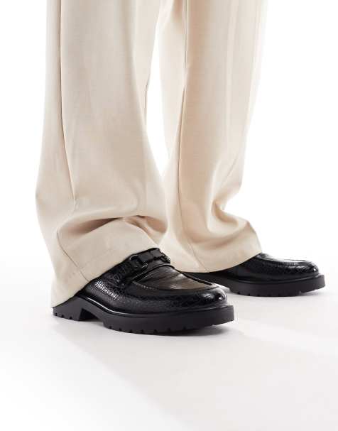 ASOS DESIGN loafers in black faux croc with snaffle - view 1