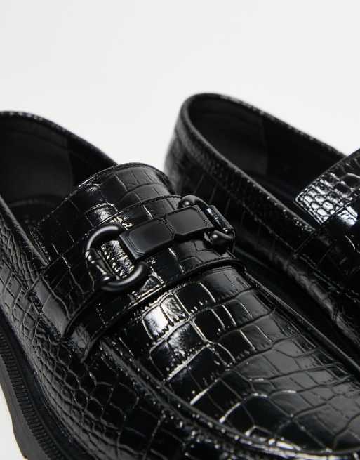ASOS DESIGN loafers in black faux croc with snaffle
