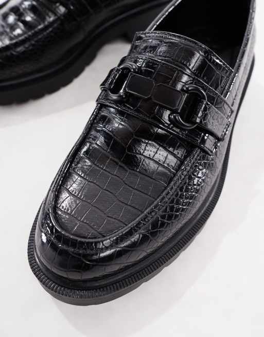 ASOS DESIGN loafers in black faux croc with snaffle