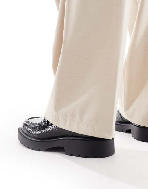ASOS DESIGN loafers in black faux croc with snaffle