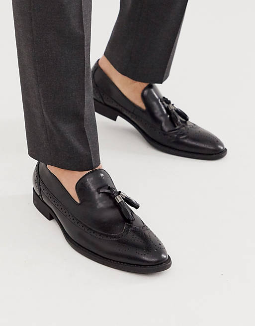 ASOS DESIGN loafers in black faux leather with broguing detail