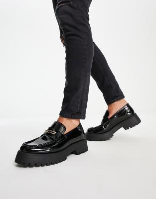 ASOS DESIGN LOAFERS IN BLACK FAUX LEATHER WITH CHUNKY SOLE
