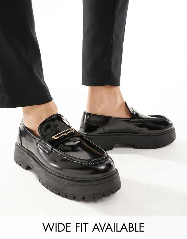 ASOS DESIGN loafers in black faux leather with chunky sole