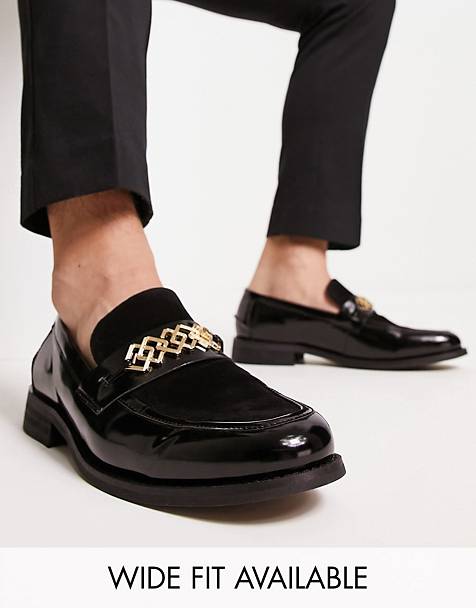 ASOS Herren Schuhe Halbschuhe Loafers in faux leather with snake effect and snaffle detail 