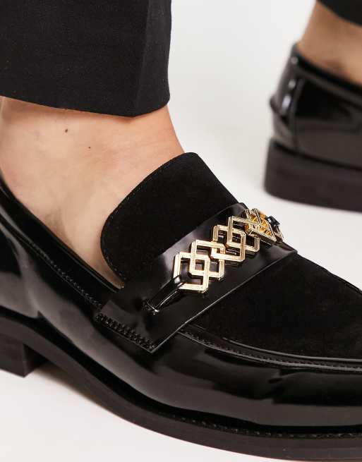 Asos black 2024 leather loafers