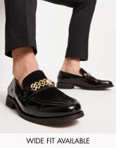 ASOS DESIGN loafers in black faux croc with gold snaffle | ASOS