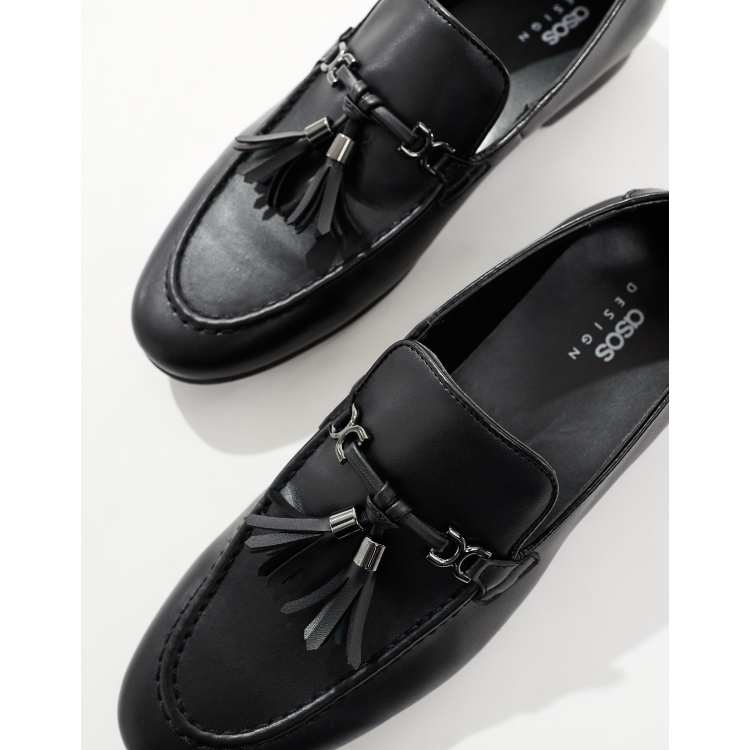 ASOS DESIGN loafers in black faux leather with tassel detail | ASOS