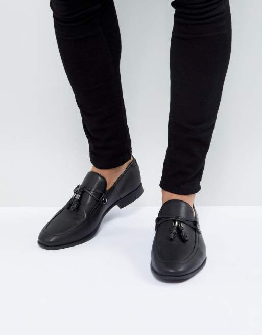 ASOS DESIGN loafers in black faux leather with tassel detail