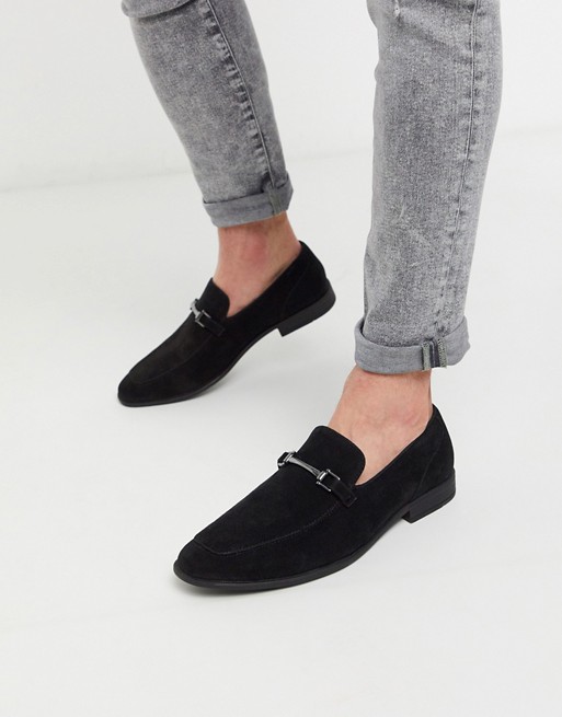 ASOS DESIGN loafers in black faux suede with snaffle detail