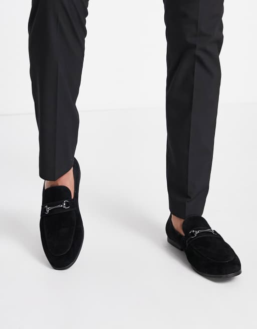 ASOS DESIGN loafers in black faux suede with snaffle detail | ASOS