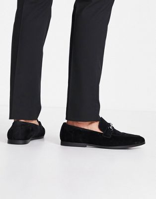 asos design loafers in black faux suede with snaffle detail