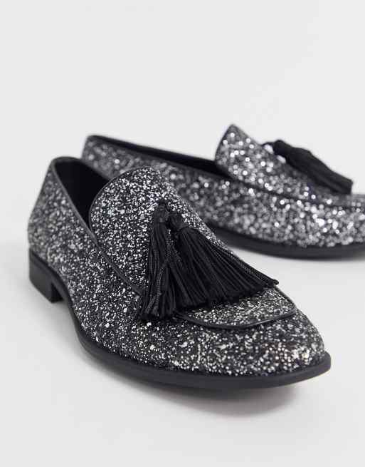 Black Glitter Loafers