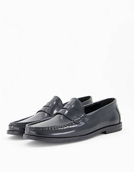 ASOS DESIGN loafers in black leather with black sole