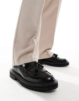 ASOS DESIGN loafers in black leather with chunky sole and contrast ...