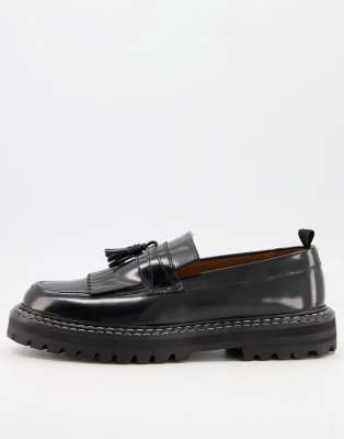 ASOS DESIGN loafers in black leather with chunky sole and contrast ...