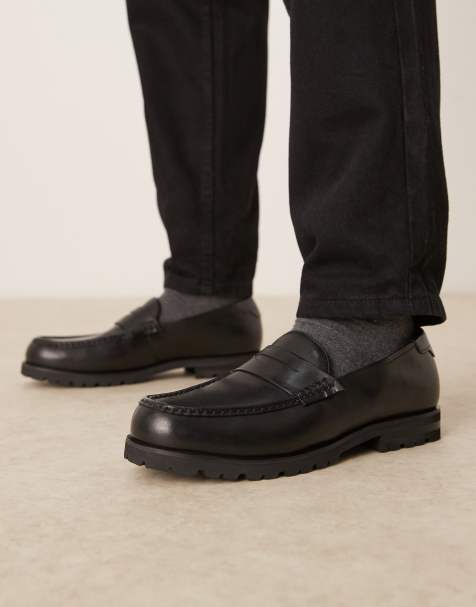 ASOS DESIGN loafers in black leather with cleated sole - view 1