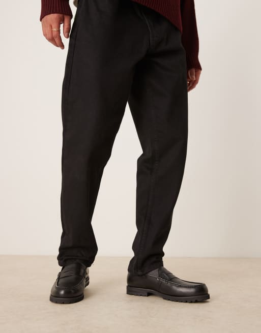 ASOS DESIGN – Leder-Loafer in Schwarz mit Profilsohle