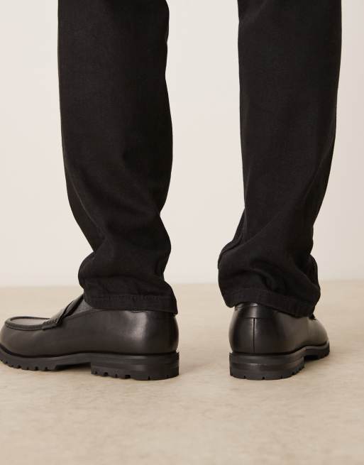 ASOS DESIGN – Leder-Loafer in Schwarz mit Profilsohle
